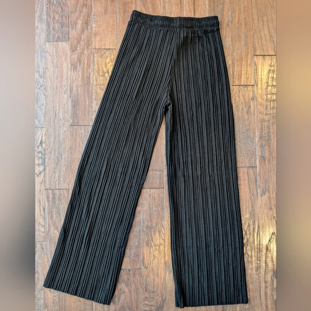 Black Wide-Leg Pleated Pants - Picture 3 of 10